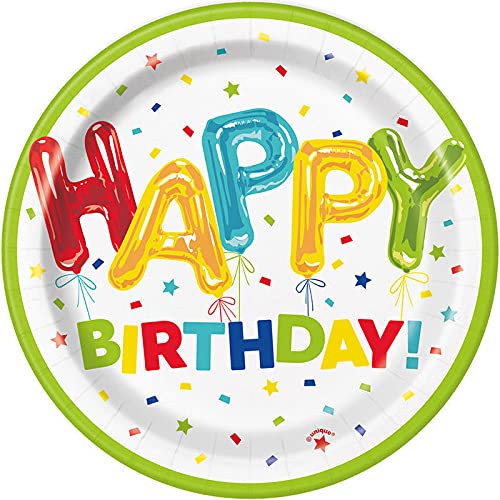 PAPSTAR NEU Teller Happy Birthday aus Pappe, Kindergeburtstag, Design Folienballon bunt, Größe ca. 18 cm, 8 Stück von PAPSTAR