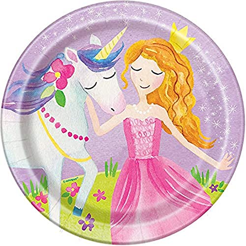 WOOOOZY NEU Teller aus Pappe mit Prinzessin für Kindergeburtstag Mädchen, pink / lila, Größe ca. 18 cm, 8 Stück von PAPSTAR