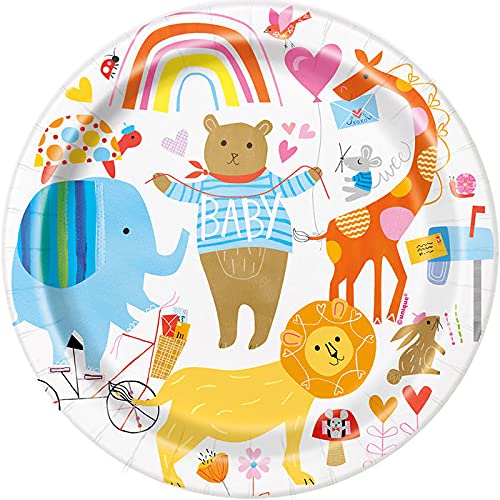 WOOOOZY NEU Teller aus Pappe mit Zoo-Tieren für Baby Shower Party, Größe ca. 18 cm, 8 Stück von PAPSTAR