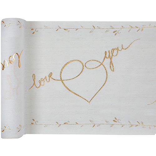 WOOOOZY Tischläufer Love You, Gold-weiß, 3m x 30 cm von PAPSTAR