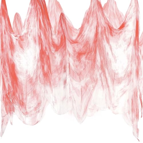 215 x 500 cm Gruseliges Tuch Gruseliges Käsetuch Halloween Deko Stoff Horror Baumwolle Musselin Tücher für Spukhäuser Party Türen Vorhang Outdoor Dekoration(Blutig) von PAPU