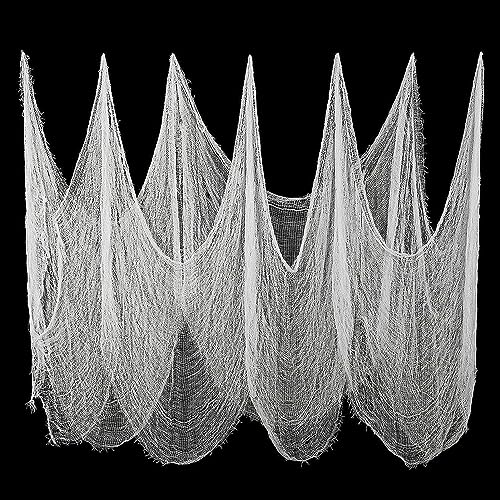 215 x 500 cm Gruseliges Tuch Gruseliges Käsetuch Halloween Deko Stoff Horror Baumwolle Musselin Tücher für Spukhäuser Party Türen Vorhang Outdoor Dekoration(Weiß) von PAPU