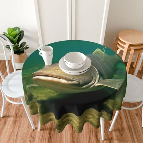 PAQOLSMCKR Runde Tischdecke, 152 cm, wasserdicht, auslaufsicher, Unterwasserwels, Tischdecke, faltenfrei, dekorative Bauernhaus-Tischdecken für Esszimmer, Party, Hochzeit von PAQOLSMCKR