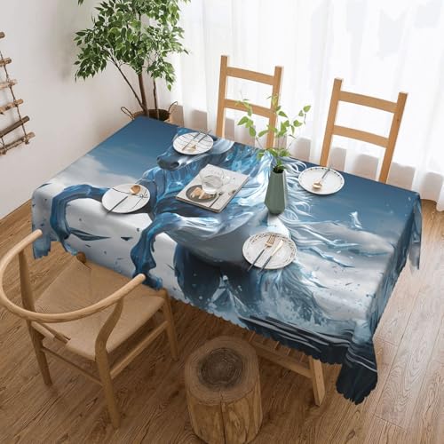 PAQOLSMCKR Tischdecke, rechteckig, 137 x 182 cm, Eispferd, wasserdicht, auslaufsicher, knitterfrei, dekorative Tischdecke für Küche, Camping von PAQOLSMCKR