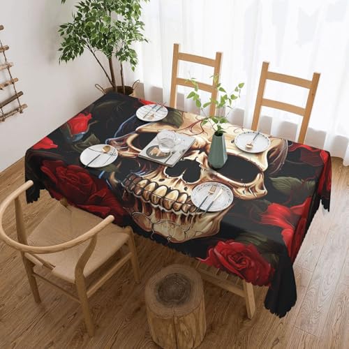 PAQOLSMCKR Tischdecke, rechteckig, 137 x 182 cm, Totenkopf-Rosenrot, Tischdecken, wasserdicht, auslaufsicher, knitterfrei, dekorative Tischdecke für Küche, Camping PAQOLSMCKR Tischdecke, rechteckig, 137 x 182 cm, Totenkopf-Rosenrot, Tischdecken, wasserdicht, auslaufsicher, knitterfrei, dekorative Tischdecke für Küche, Camping von PAQOLSMCKR