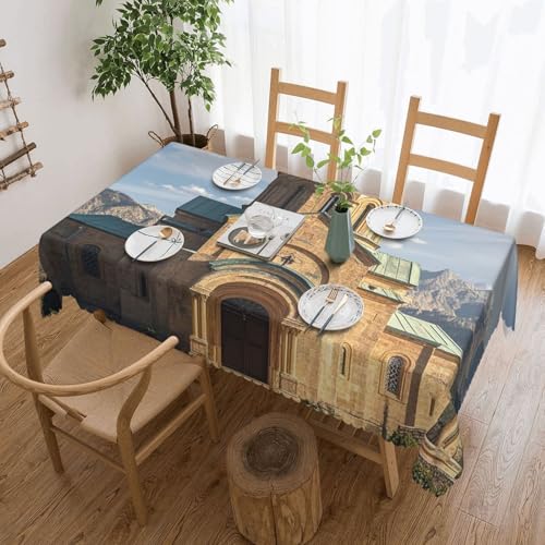 PAQOLSMCKR Tischdecke, rechteckig, armenische Kirche, wasserdicht, auslaufsicher, knitterfrei, dekorative Tischdecke für Küche, Camping, 137 x 182 cm von PAQOLSMCKR