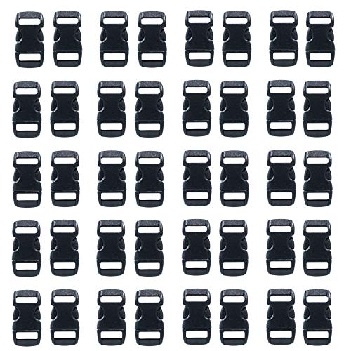 Paracord Planet 3/8 Zoll schwarze Kunststoffschnallen - gebogene konturierte Schnellverschlüsse für Heimwerker, Handwerk, Gurtband, Armbänder, Rucksäcke, taktische Taschen, Ausrüstung und mehr (40 Stück) von PARACORD PLANET