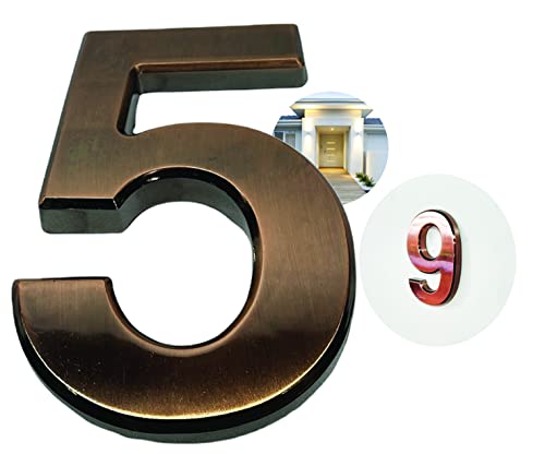 PARENCE - 3D Türnummer - 10 cm - Premium Kunststoff gebürstet - Goldeffekt glänzend - Extra starker Kleber - Türnummer Straße, Haus (5, Kupfer) von PARENCE