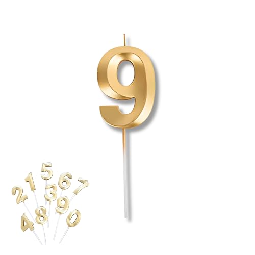 PARENCE - Goldene Zahlenkerze 9 – Geburtstagskerze für Feier, Party und Jubiläum – Ideal als Kuchendekoration – Premium-Qualität, lange Brenndauer PARENCE - Goldene Zahlenkerze 9 – Geburtstagskerze für Feier, Party und Jubiläum – Ideal als Kuchendekoration – Premium-Qualität, lange Brenndauer von PARENCE