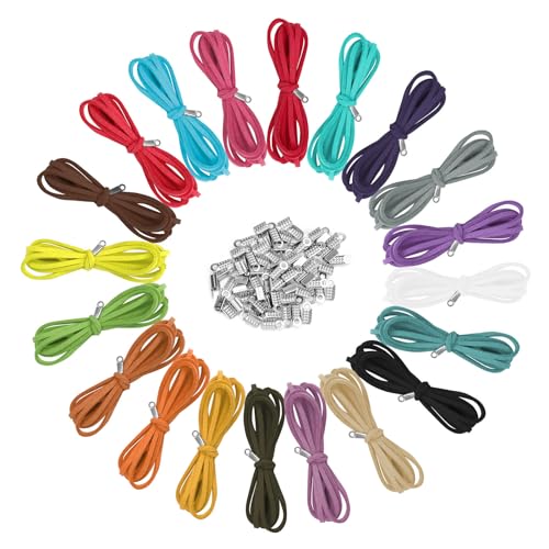 Lederbänder für Ketten, PARFCO 20 Stück Lederband 3mm x 1m, Bunte Wildleder Lederband Kette mit 100 Zubehörteilen, Geeignet für Herstellung von Schmuck, Halsketten, Armbändern, Kunsthandwerk von PARFCO