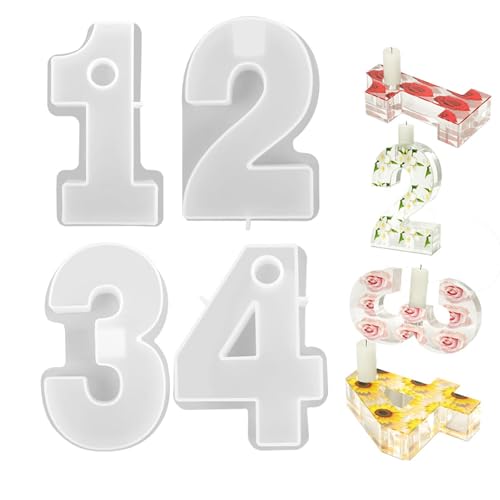 PARFCO Silikonform Zahlen 1-4 Advent, 3D Silikonformen Kerzen, silikonform zahlen advent, Weiß Silikon Gießform Kerzenhalter, für DIY-Herstellung Kerzen, Aromatherapie und Kerzenhaltern Verwendet von PARFCO