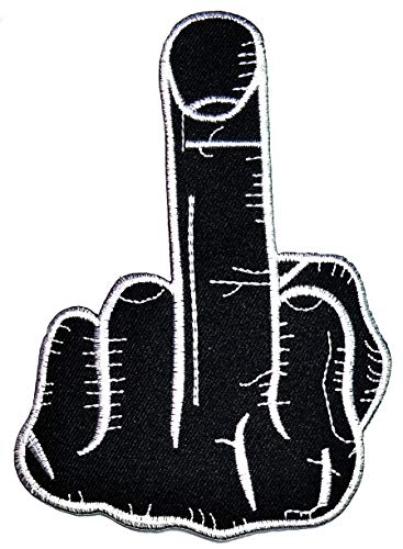 PARITA Black Hand Middle Finger Fuck You Besticktes Abzeichen zum Aufbügeln oder Aufnähen Patch Aufkleber Cartoon Handwerk Stickerei für Kleidung Jeans Jacken Rucksäcke von PARITA