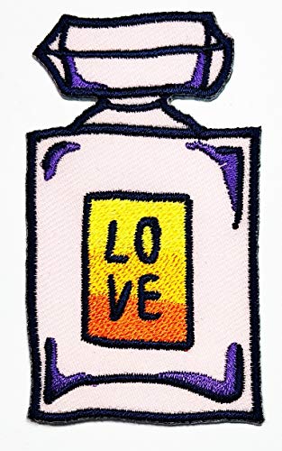PARITA Rosa Luxus-Parfümflasche Cartoon bestickt zum Aufnähen oder Aufbügeln für Kleidung, Jeans, Jacken, Rucksäcke, Westen, Hemden, Kinder, Mädchen, Jungen (I) von PARITA