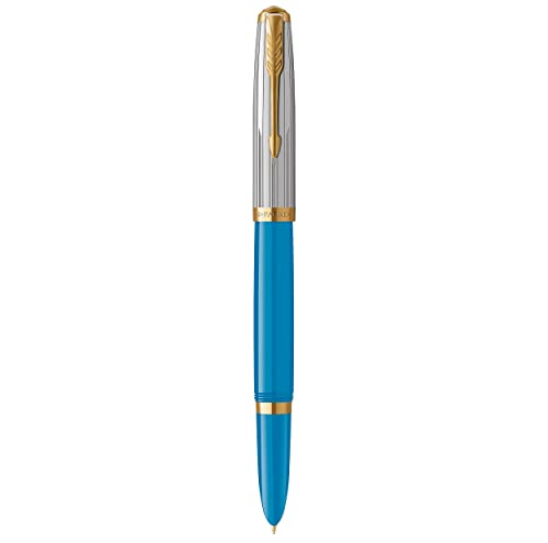 PARKER 51 Premium Füllfederhalter, Premium Kollektion, Türkis, Feine feder, blaue und schwarze Tintenpatrone, Geschenkbox von PARKER