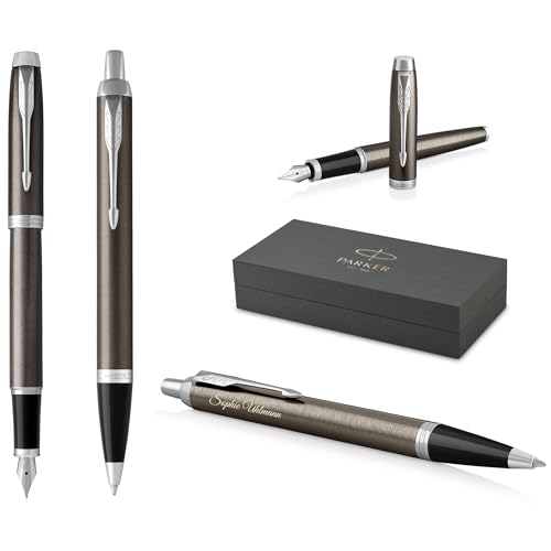 PARKER IM Core Füllfederhalter und Kugelschreiber mit Gravur | Premium Stift | Geschenkbox | schwarze Mine | personalisiertes Geschenk | Namen | graviert | Geburtstag (Dark Espresso C.C.) von PARKER