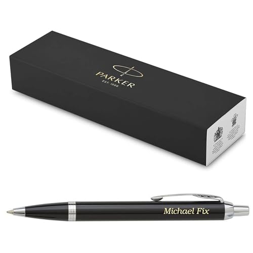 PARKER IM Core Kugelschreiber mit Gravur | Premium Stift | Geschenkbox | schwarze Mine | personalisiertes Geschenk | Namen | graviert | Jahrestag | Geburtstag (Black Lacquer C.C.) von PARKER