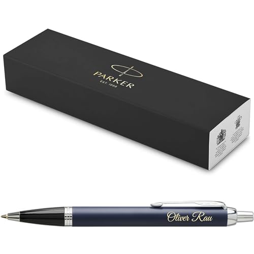 PARKER IM Core Kugelschreiber mit Gravur | Premium Stift | Geschenkbox | schwarze Mine | personalisiertes Geschenk | Namen | graviert | Jahrestag | Geburtstag (Matte Blue C.C.) von PARKER