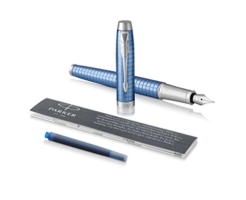 PARKER IM-Füllfederhalter, Premium Blue, Federstärke F, Nachfülltintenpatrone mit blauer Tinte (1931688) von PARKER