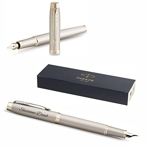 PARKER IM Monochrome Füllfederhalter mit Gravur | Premium Stift | Geschenkbox | blaue Pantrone | edel | personalisiertes Geschenk | Namen | graviert | Jahrestag | Geburtstag (Champagne) von PARKER