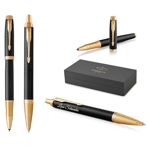 PARKER IM Premium Tintenroller und Kugelschreiber mit Gravur | Premium Stift | Geschenkbox | personalisiertes Geschenk | Jahrestag | Geburtstag (Black/Gold G.C.) von PARKER