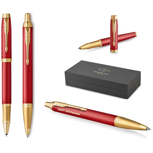 PARKER IM Premium Tintenroller und Kugelschreiber mit Gravur | Premium Stift | Geschenkbox | personalisiertes Geschenk | Jahrestag | Geburtstag (Red G.C.) von PARKER