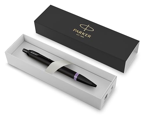PARKER IM Vibrant Rings Premium-Kugelschreiber aus Metall | Mattschwarzer Satinlack mit Amethyst-Lila-Ring | Schwarze Tinte | In Geschenkbox von PARKER