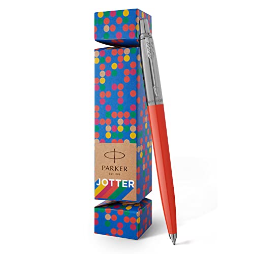 Parker Jotter Originals mit Knallbonbonverpackung | Nachfüllbarer Kugelschreiber | Oberfläche Red Vermilion | 100% recycelbare Verpackung | Mittlere Schreibspitze | Blaue Tinte von PARKER