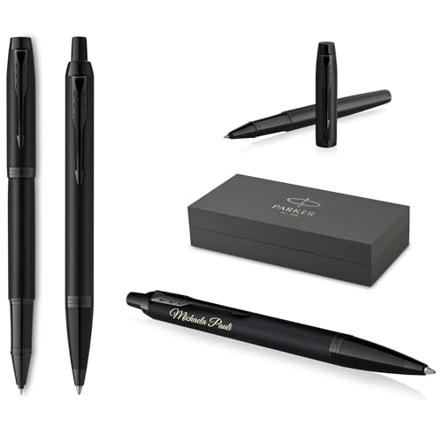 PARKER Schreibset IM Professionals Achromatic Kugelschreiber und Tintenroller mit Gravur | Premium Stift | Geschenkbox | personalisiert | graviert | Jahrestag | Geburtstag (Matt-Schwarz) von PARKER