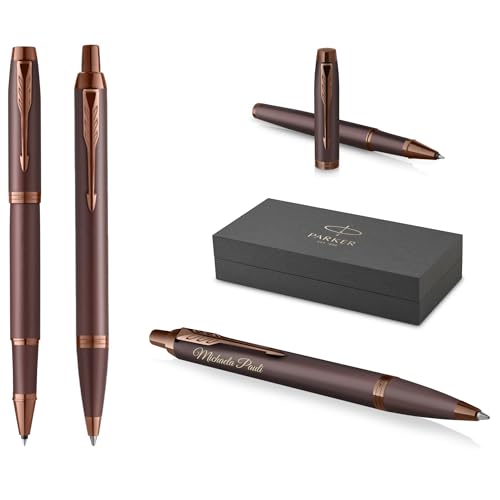 PARKER Schreibset IM Professionals Monochrome Kugelschreiber und Tintenroller mit Gravur | Premium Stift | Geschenkbox | personalisiert | graviert | Jahrestag | Geburtstag (Burgundy) von PARKER