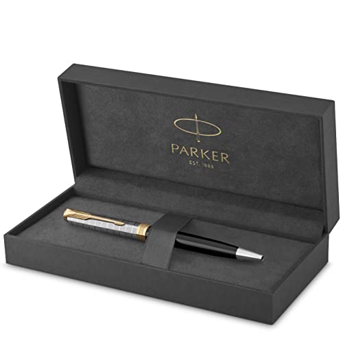 PARKER Sonnet Kugelschreiber | Premium Metal & Black Glanzlack mit Goldbeschichtung | Medium Spitze mit schwarzer Tinte Nachfüllen | Geschenkbox von PARKER