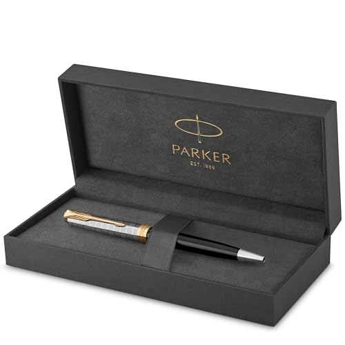 PARKER Sonnet Kugelschreiber | Premium Metal & Black Glanzlack mit Goldbeschichtung | Medium Spitze mit schwarzer Tinte Nachfüllen | Geschenkbox von PARKER