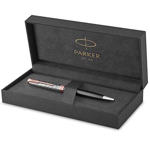 PARKER Sonnet Kugelschreiber | Premium Metal & Grey Satinierung mit Rotgoldbeschichtung | Medium Spitze mit schwarzer Tinte Nachfüllen | Geschenkbox von PARKER