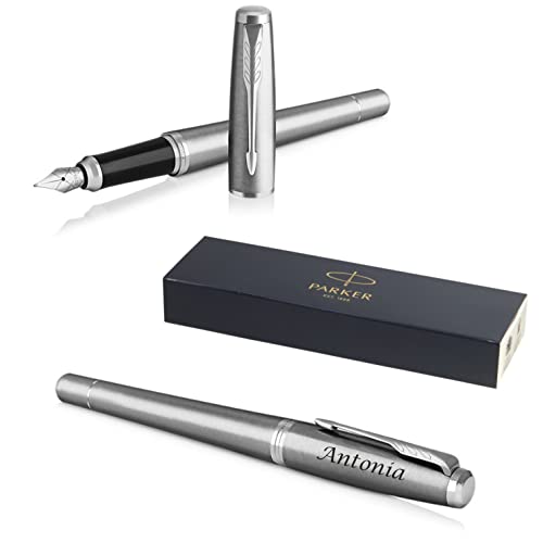 PARKER Urban Füllfederhalter mit Gravur | Premium Stift | Geschenkbox | blaue Tinte | personalisiertes Geschenk | Namen | graviert | Füller | Geburtstag | Geschenkidee (Metro Metallic C.C.) von PARKER