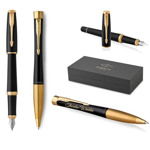 PARKER Urban Kugelschreiber und Füllfederhalter Twist mit Gravur | Premium Stift | Geschenkbox | personalisiertes Geschenk | Namen | graviert | Jahrestag | Geburtstag (Muted Black G.C.) von PARKER