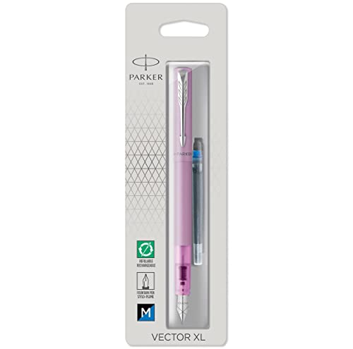 PARKER VECTOR XL Füllfederhalter, Fliederfarbene metallic-lackierung auf messing, mittlere Feder, blaue Tintenpatrone, Blister PARKER VECTOR XL Füllfederhalter, Fliederfarbene metallic-lackierung auf messing, mittlere Feder, blaue Tintenpatrone, Blister von PARKER