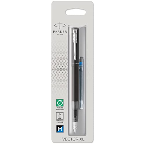 PARKER VECTOR XL Füllfederhalter, Schwarze metallic-lackierung auf messing, mittlere Feder, blaue Tintenpatrone, Blister PARKER VECTOR XL Füllfederhalter, Schwarze metallic-lackierung auf messing, mittlere Feder, blaue Tintenpatrone, Blister von PARKER