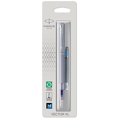 PARKER VECTOR XL Füllfederhalter, Silberblaue metallic-lackierung auf messing, mittlere Feder, blaue Tintenpatrone, Blister PARKER VECTOR XL Füllfederhalter, Silberblaue metallic-lackierung auf messing, mittlere Feder, blaue Tintenpatrone, Blister von PARKER