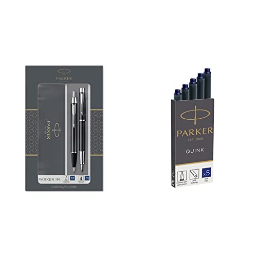 Parker,2093215,IM AA8Duo-Geschenkset mitKugelschreiber & Füller| hochglänzend schwarz| Nachfüllen schwarz & 1950384 Quink Nachfüllpatronen für Füllfederhalter, lange Patronen, 5er Packung, blaue tinte Parker,2093215,IM AA8Duo-Geschenkset mitKugelschreiber & Füller| hochglänzend schwarz| Nachfüllen schwarz & 1950384 Quink Nachfüllpatronen für Füllfederhalter, lange Patronen, 5er Packung, blaue tinte von PARKER