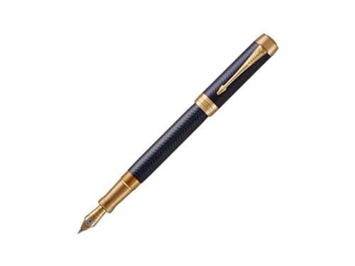 Parker Duofold Prestige Füller | Blue Chevron | Größe Centennial | Füllfederhalter mit feiner Feder aus Massivgold | schwarze Tinte und Konverter | Geschenkbox von PARKER