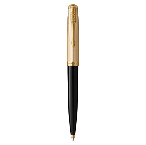 Parker 51 Kugelschreiber | Luxuriöser Schwarzer Schaft mit Goldzierteilen | Mittlere Schreibspitze in 18k Gold mit Schwarzer Nachfüllmine | Geschenkbox von PARKER