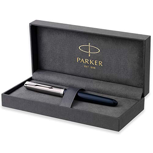 Parker 51 Füller | Nachtblauer Schaft mit Chromfarbenen Zierteilen | Füllfederhalter mit feiner Feder und schwarzer Tintenpatrone | Geschenkbox von PARKER