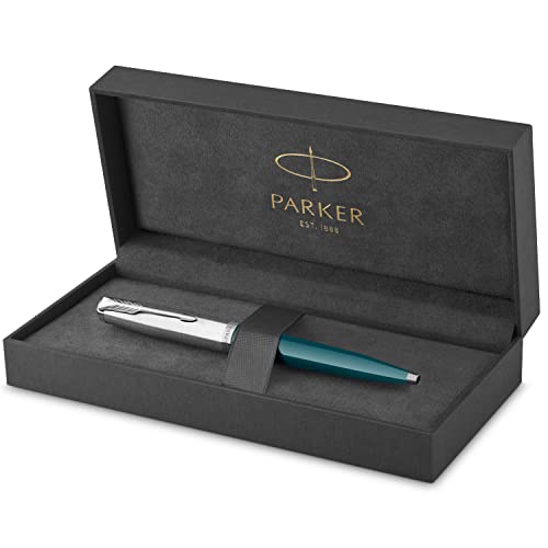 Parker 51 Kugelschreiber | Petrolblauer Schaft mit Chromfarbenen Zierteilen | Mittlere Schreibspitze mit Schwarzer Nachfüllmine | Geschenkbox von PARKER
