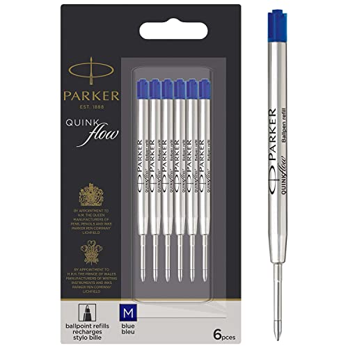 Parker Ballpoint Pen Refills | Medium Point | Blue QUINKflow Ink | 6 Count Value Pack von PARKER