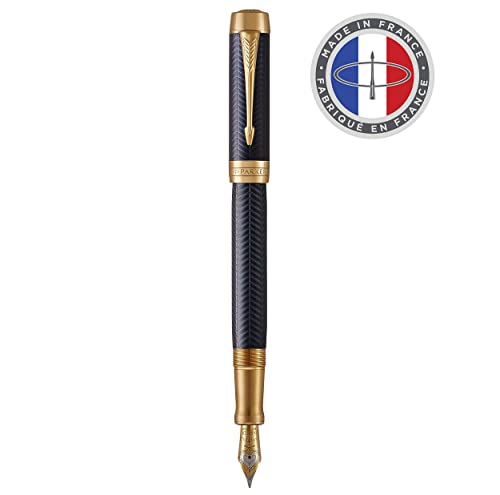 Parker Duofold Prestige Füller | Blue Chevron | Größe Centennial | Füllfederhalter mit mittlere Feder aus Massivgold | schwarze Tinte und Konverter | Geschenkbox von PARKER