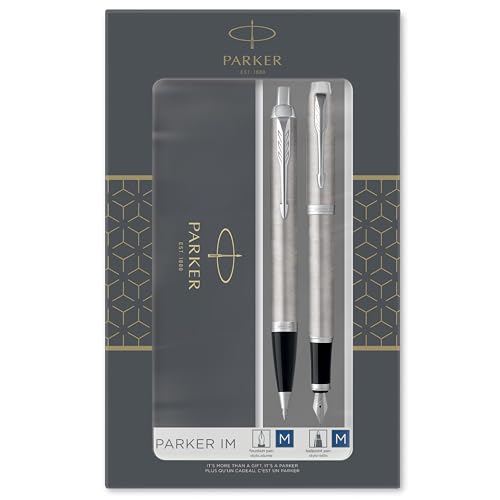 Parker IM Duo-Geschenkset mit Kugelschreiber & Tintenroller | Brushed Metal mit Goldzierteilen | Nachfüllen schwarz | Geschenkbox, 1 stück (1er Pack) Parker IM Duo-Geschenkset mit Kugelschreiber & Tintenroller | Brushed Metal mit Goldzierteilen | Nachfüllen schwarz | Geschenkbox, 1 stück (1er Pack) von PARKER