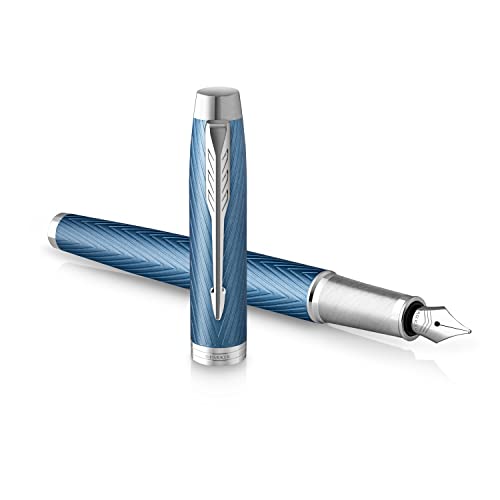 Parker IM Füller | Blaugraue Premium-Lackierung mit Chromverzierung | Füllfederhalter mit feiner Feder und blauer Tinte | Geschenkbox von PARKER