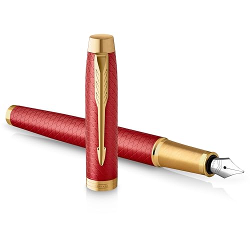 Parker IM Füller, Rote Premium-Lackierung mit goldenen Zierteilen, Füllfederhalter mit feiner Feder und blauer Tinte, Geschenkbox von PARKER