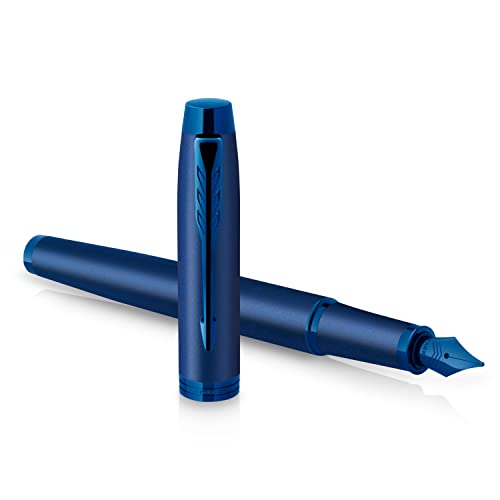Parker IM Monochrome Füller | Oberfläche und Zierteile in Blau | Füllfederhalter mit feiner Feder und blauer Tinte | Geschenkbox von PARKER