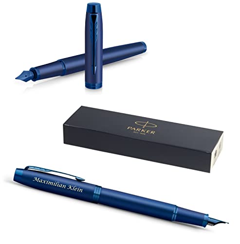 PARKER IM Monochrome Füllfederhalter mit Gravur | Premium Stift | Geschenkbox | blaue Pantrone | edel | personalisiertes Geschenk | Namen | graviert | Jahrestag | Geburtstag (Blue) von PARKER