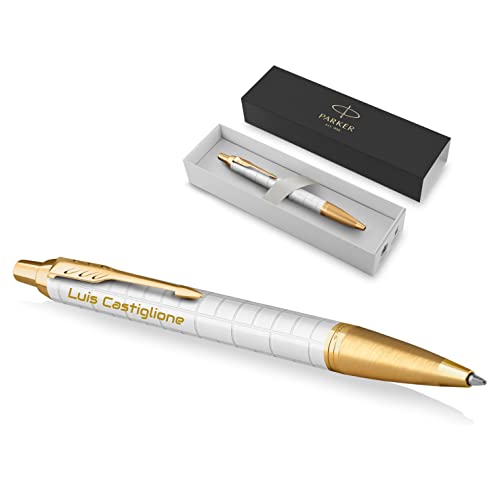PARKER IM Premium Kugelschreiber mit Gravur | Premium Stift | Geschenkbox | blaue Tinte | edel | personalisiertes Geschenk | Namen | graviert | Jahrestag | Geburtstag (Pearl G.C.) von PARKER